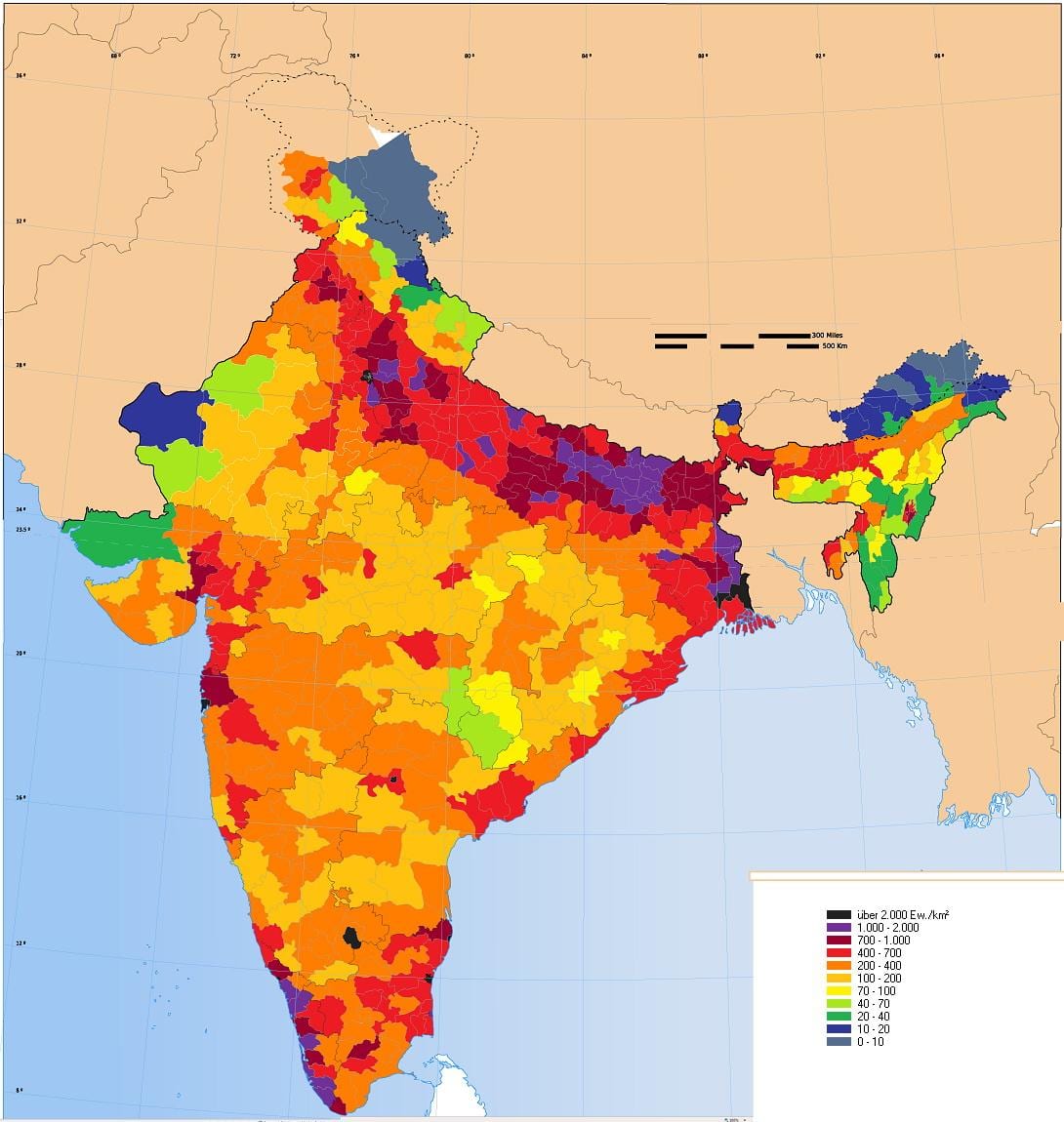 densidade populacional mapa da Índia