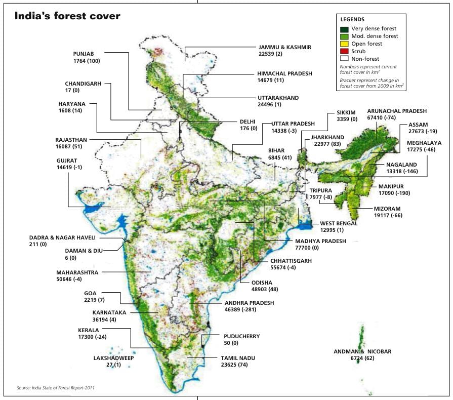 floresta mapa da Índia