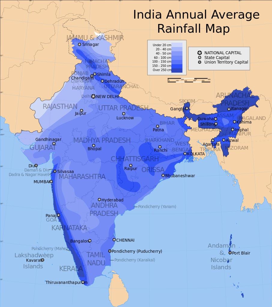 Índia chuva mapa