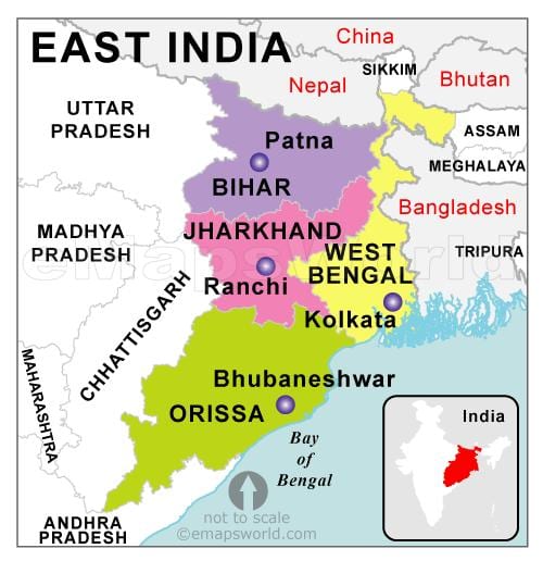 mapa da Índia oriental