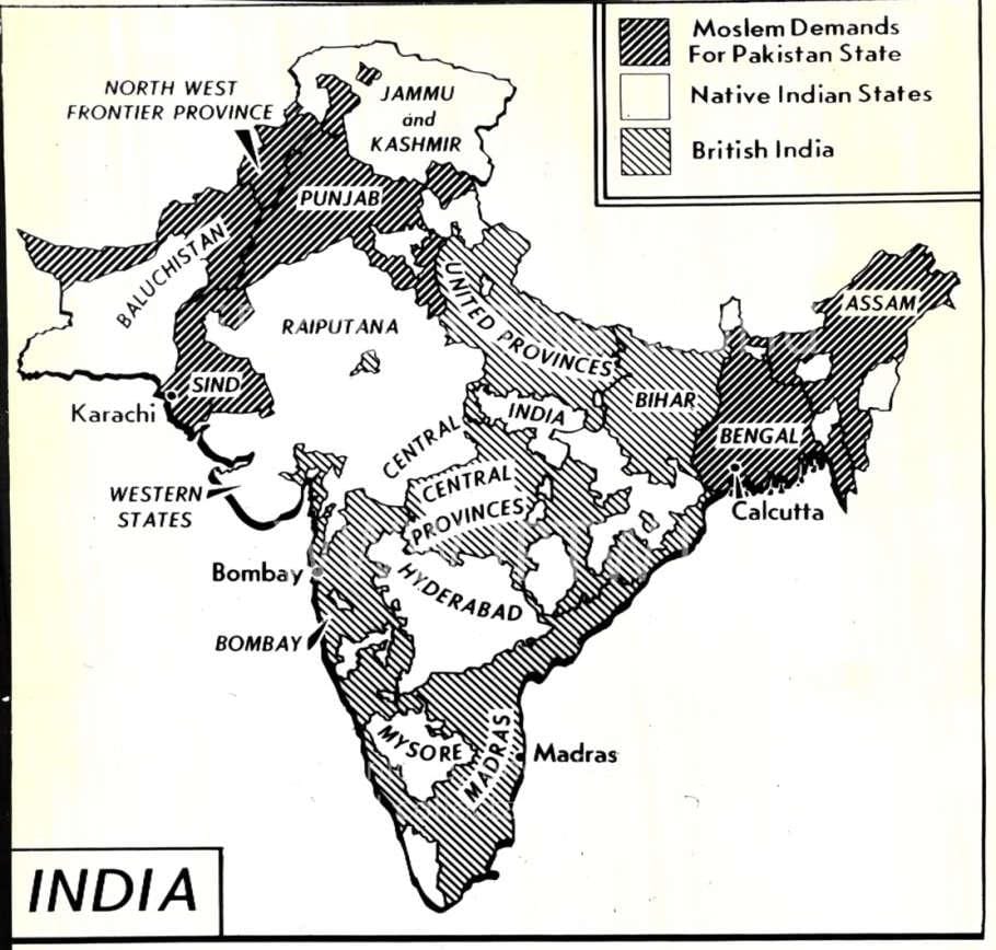 mapa da Índia antes de 1947