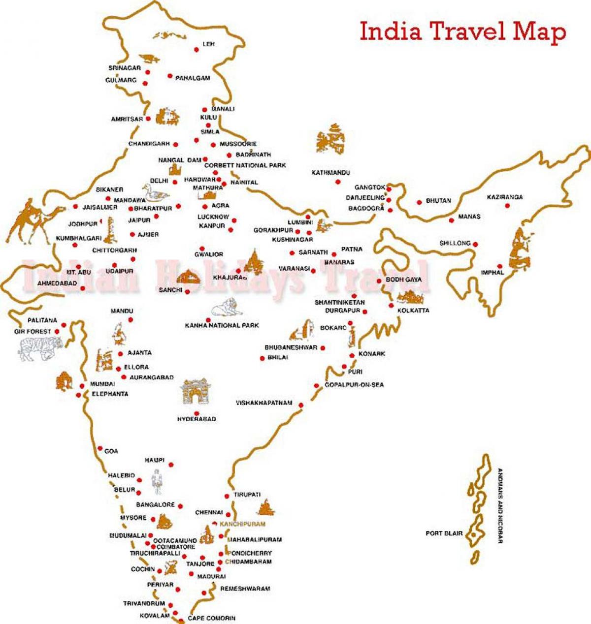 mapa de viagens Índia