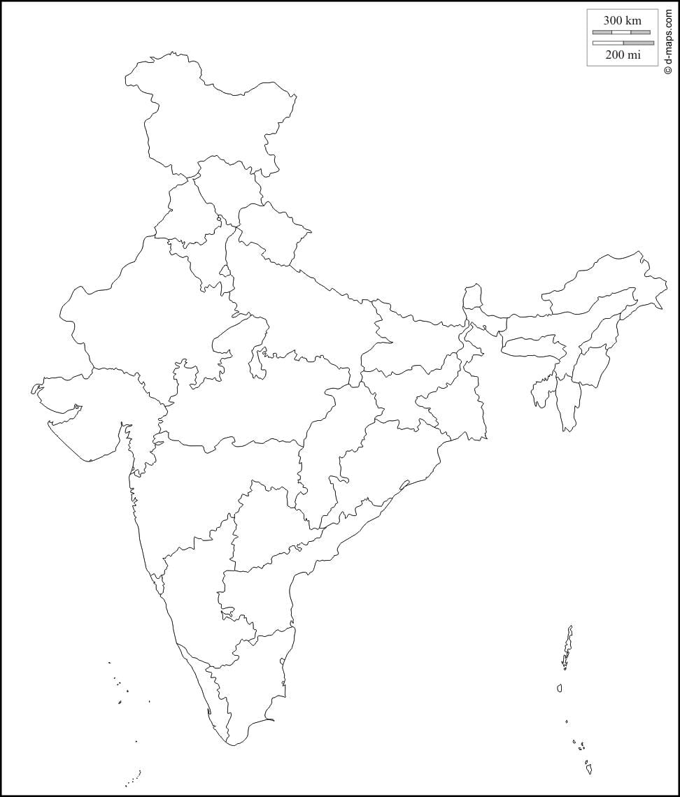 mapa da Índia em branco