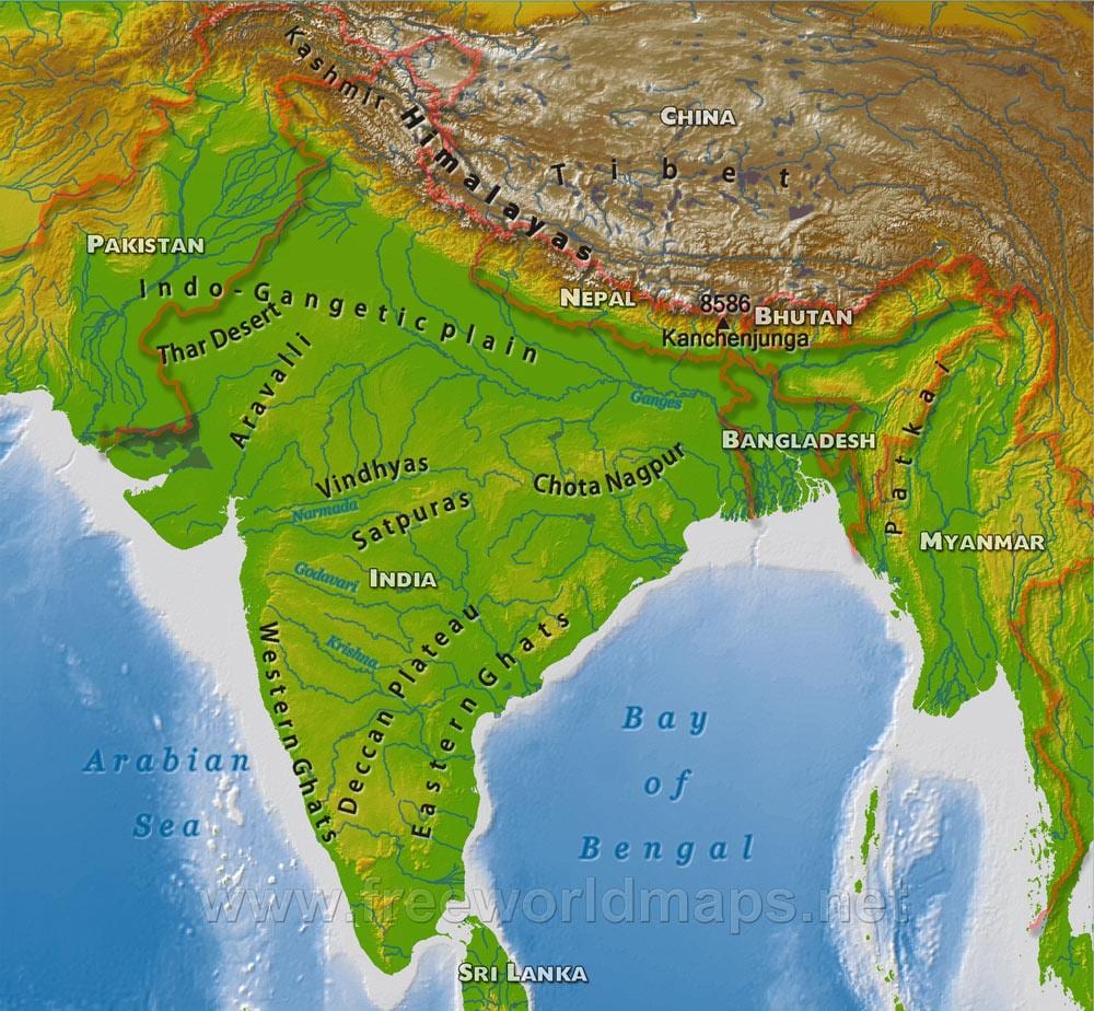 Índia mapa geográfico