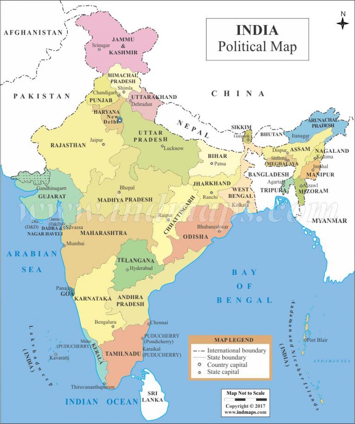Mapa político da Índia - Mapa da Índia político (Sul da Ásia Ásia)