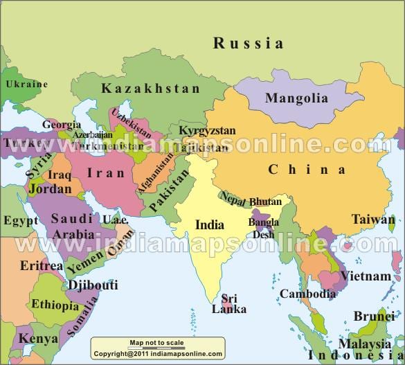 mapa da Índia com os países vizinhos