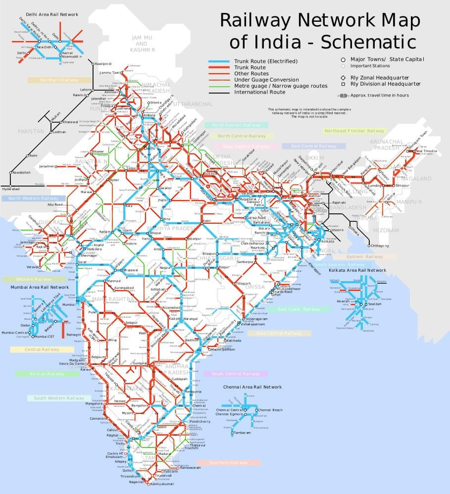 A índia de comboio mapa