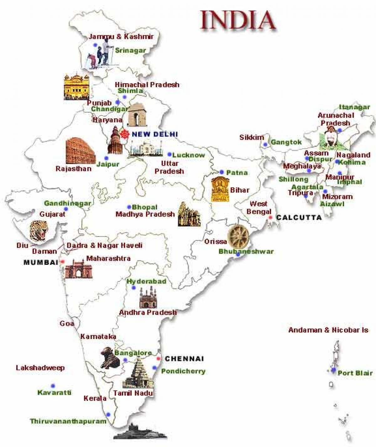 mapa turístico da Índia