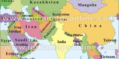 Mapa da Índia com os países vizinhos
