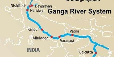 Rio ganges, na Índia, mapa de