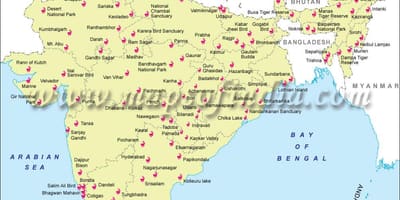 Mapa da Índia, santuários de vida selvagem