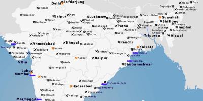 Mapa dos aeroportos na Índia